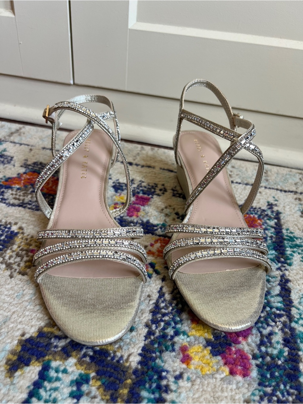 Kelly & Katie Tahada Shimmer Sand Rhinestone Wedge Sandals Size 10M wedding
